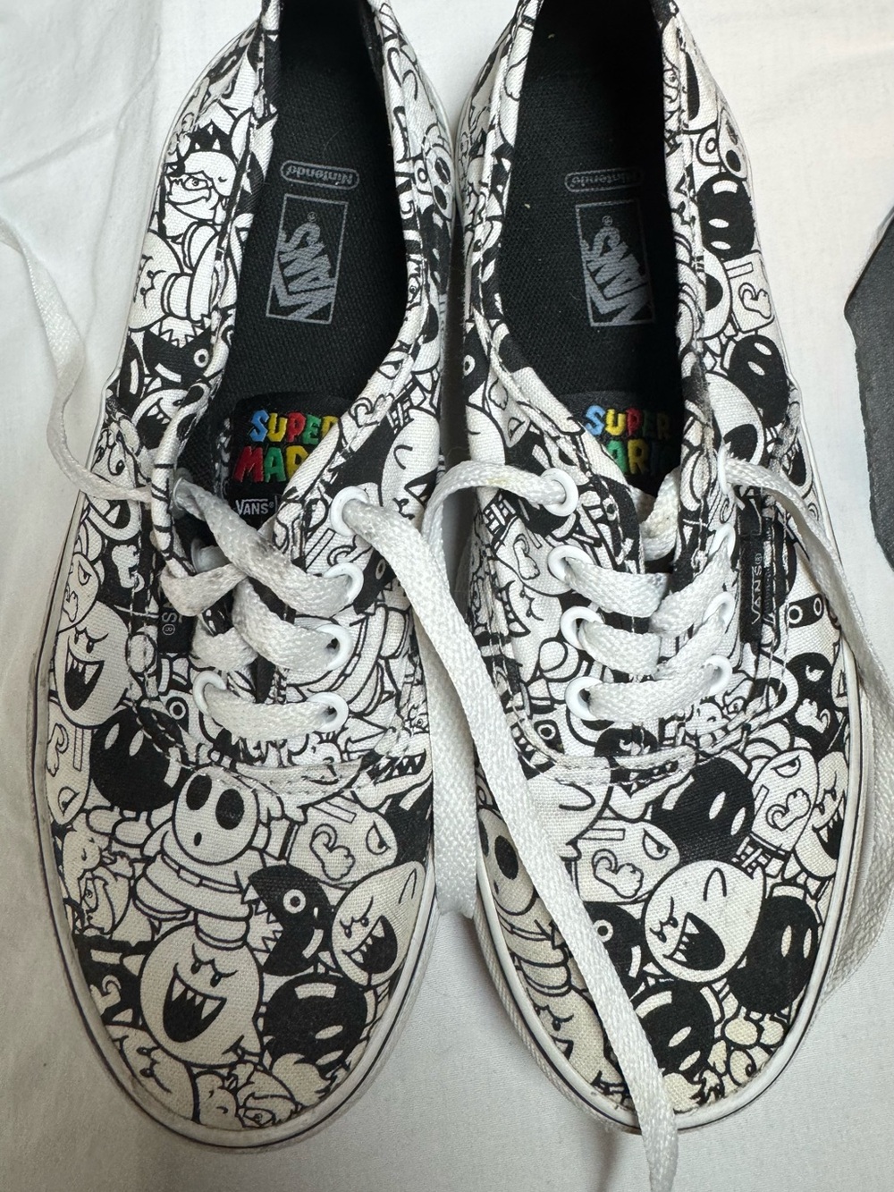 Vans Super Mario Black & White Canvas Sneakers with Multicolor Logo